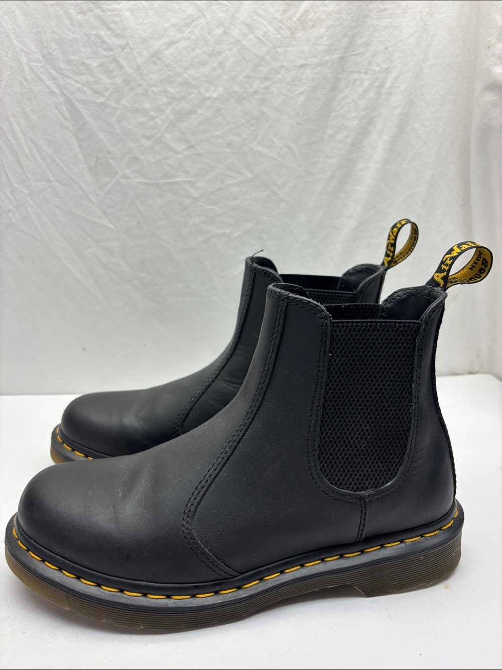 Dr. Martens Black Leather Chelsea Boots with Yellow Accents, SZ 9 - Picture 4 of 7